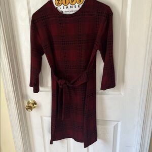 Steve Madden Burgundy Plaid Belted Midi Dress